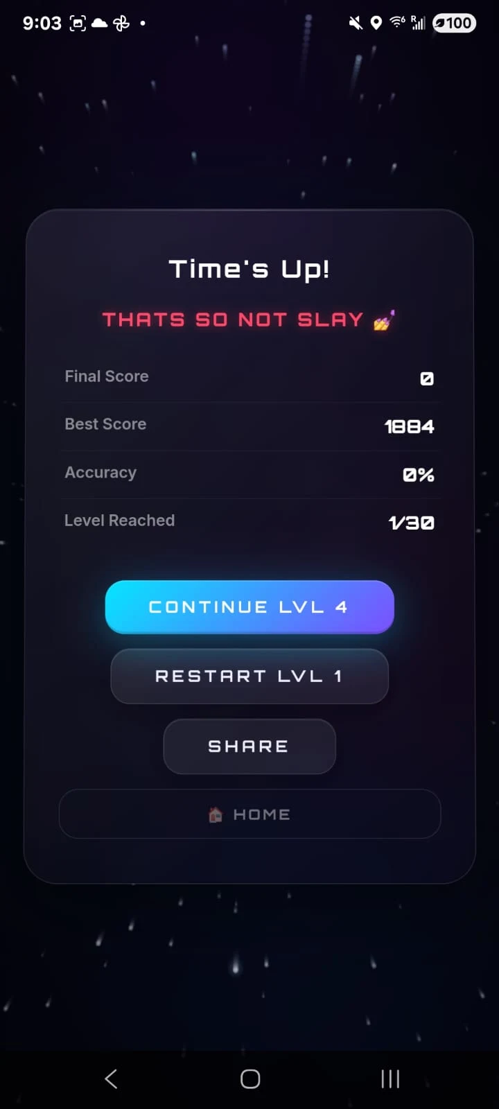 67 Frenzy game over screen