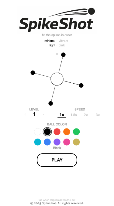 SpikeShot home screen